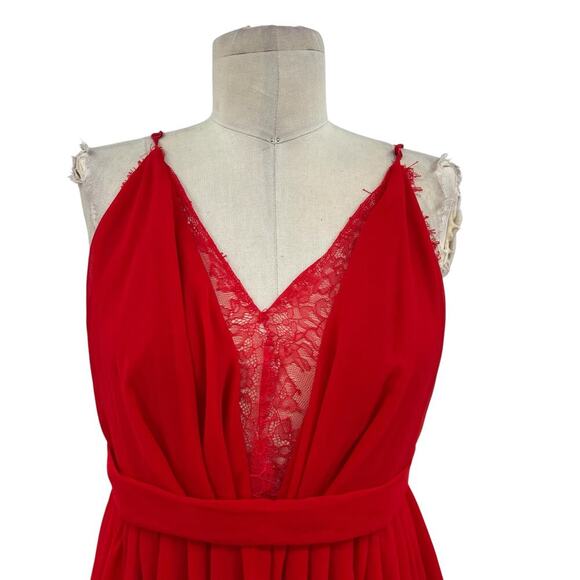 Michael Costello x Revolve Justin Gown Red Maxi‎ Lace Slit Size Large - Picture 3 of 16